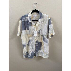 Porter & Ash Mens Short Sleeve Button-Up Shirt L Linen Blend Abstract Print NEW